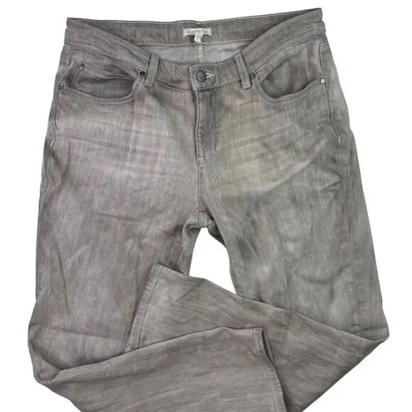 Eileen Fisher Organic Cotton Jeans Size 8 Stretch Straight Leg Washed Light Gray - Picture 2 of 11